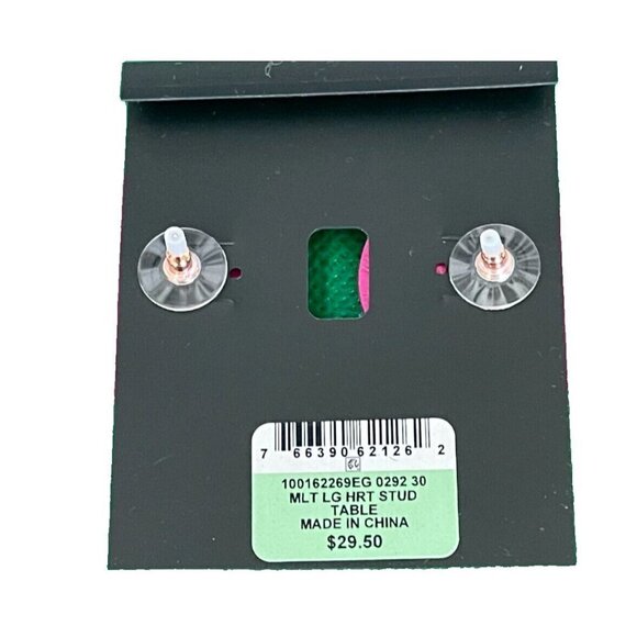 INC International Concepts Pink Crystal & Bead Heart Statement Stud Earrings - Picture 3 of 3